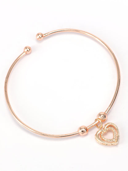 Pack of 2 Silver & Rose Gold Plated Heart & Evil Eye Trendy Bracelets Gift For Girls