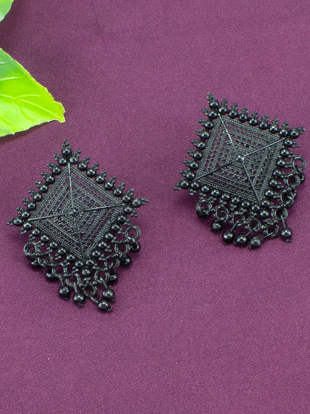 Black Square Shaped Stud Earrings