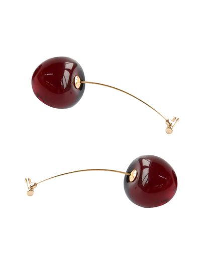 Gold Plated Red Cherry Drop Earrings