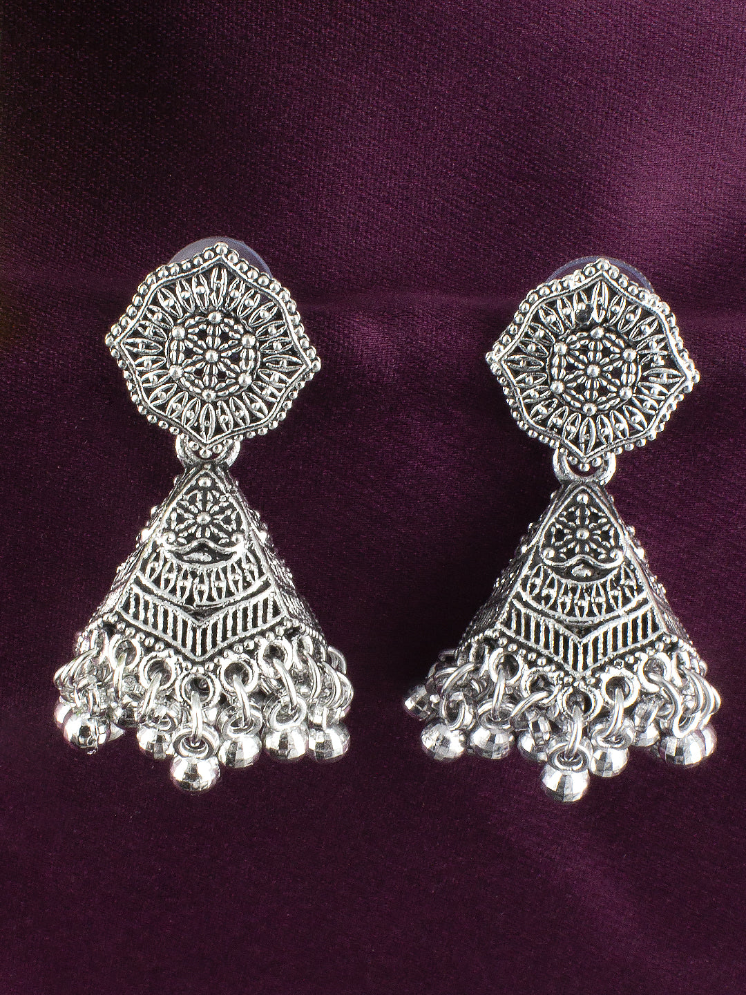 Silver Oxidised Jhumka Earrings