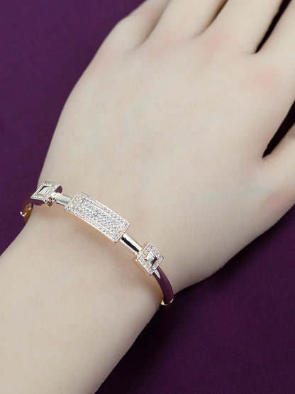 Rose Gold Plated American Diamond Studded Stainless Steel Bracelet