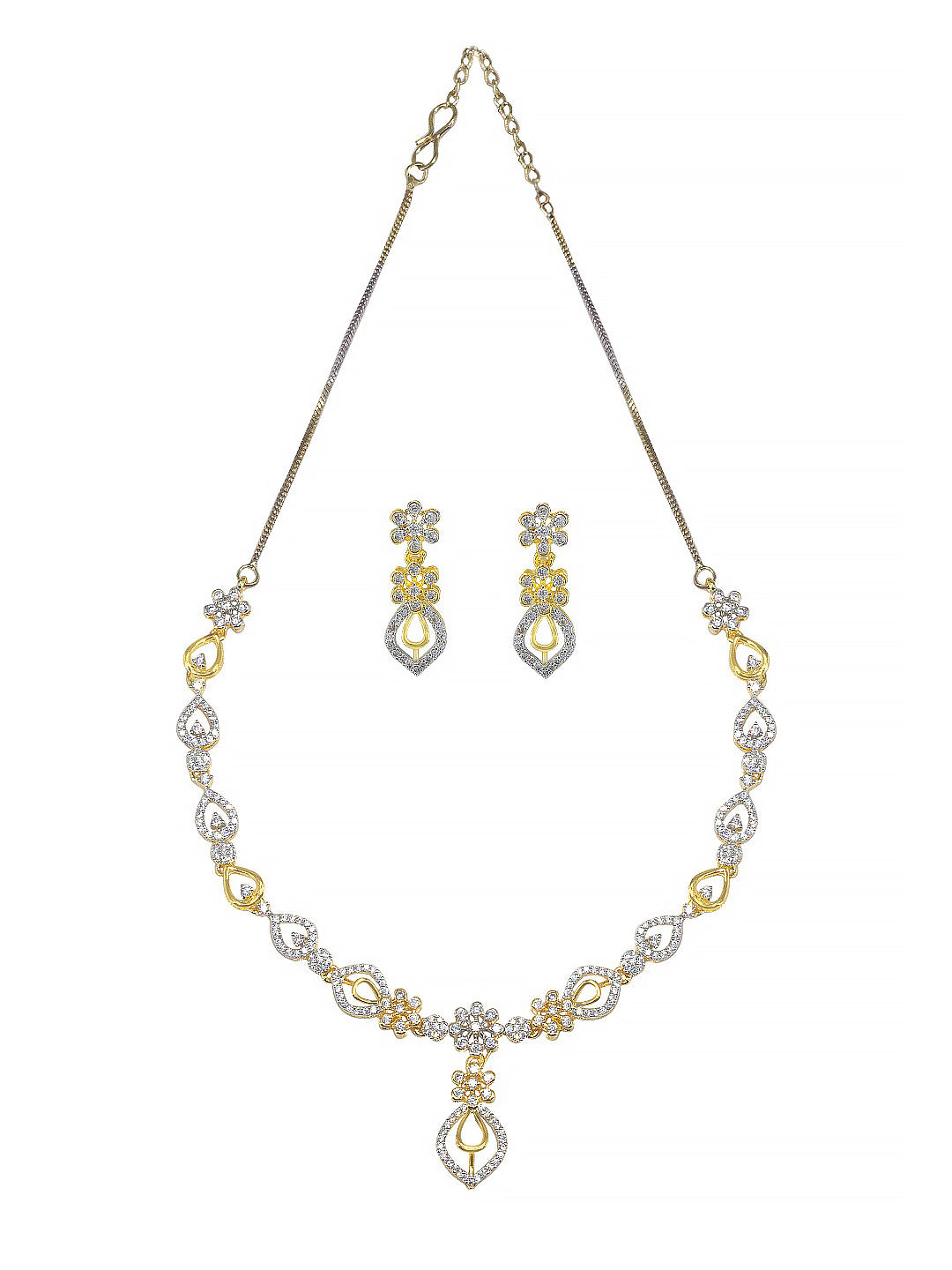 Gold Plated Floral American Diamond Jewellery Set