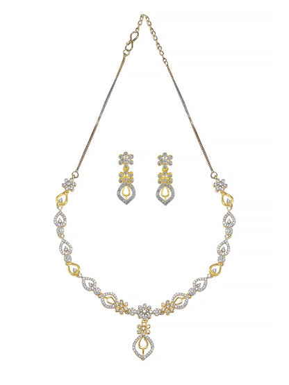 Gold Plated Floral American Diamond Jewellery Set