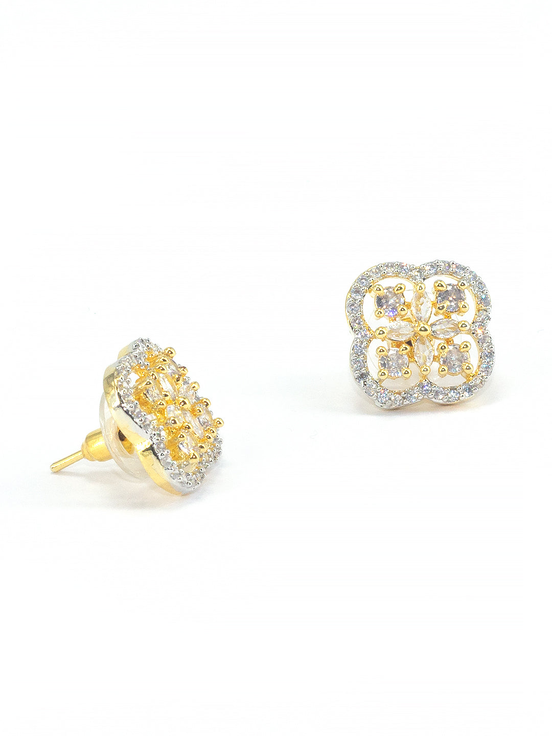 Gold Plated Floral American Diamond Stud Earrings