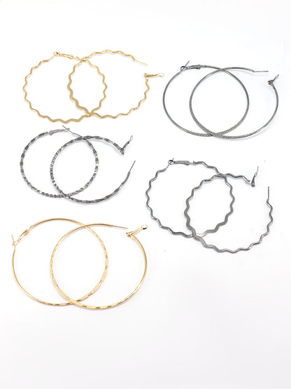 Pack of 5 Silver Plated & Gold Plated Hoop Earrings