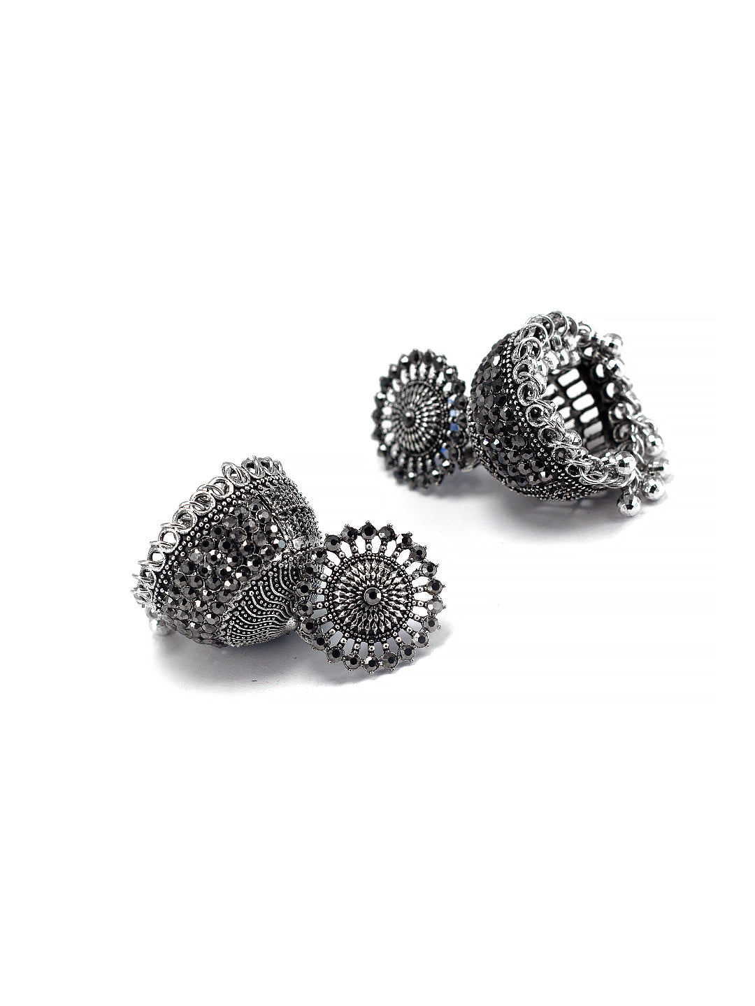 Silver Oxidised Circular Jhumka Earrings For Women