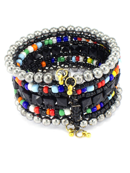 Black & Silver Plated Multicolor Beaded Cuff Designer Bracelet