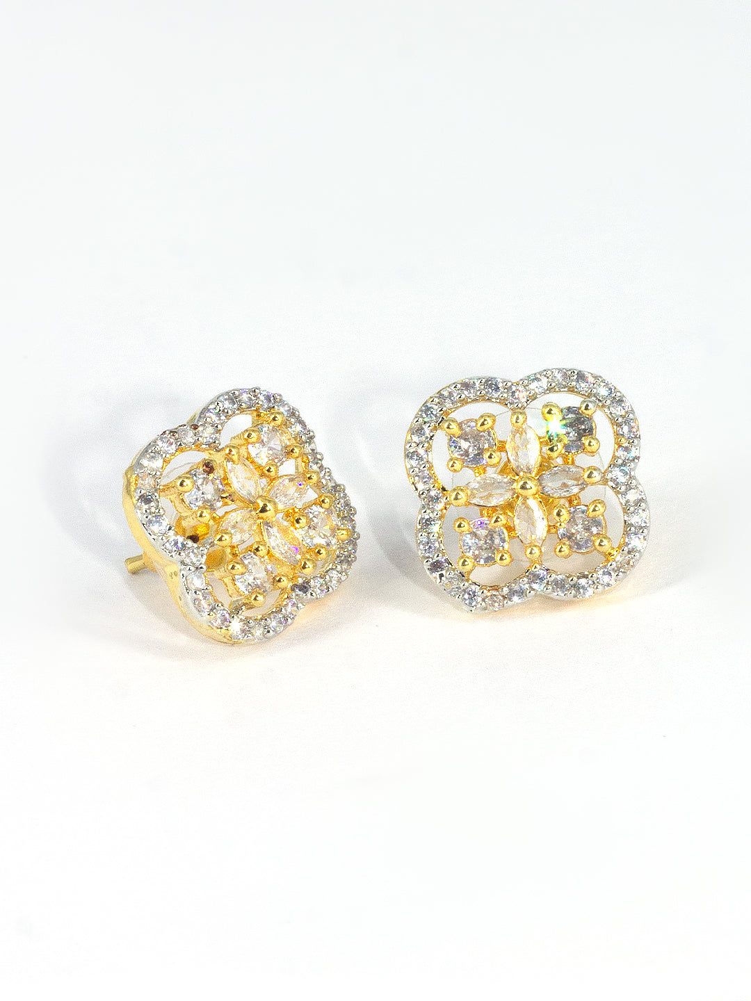 Gold Plated Floral American Diamond Stud Earrings