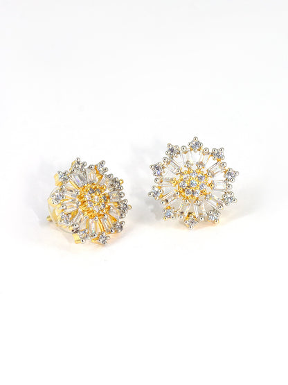 Gold Plated Floral Trendy American Diamond Stud Earrings