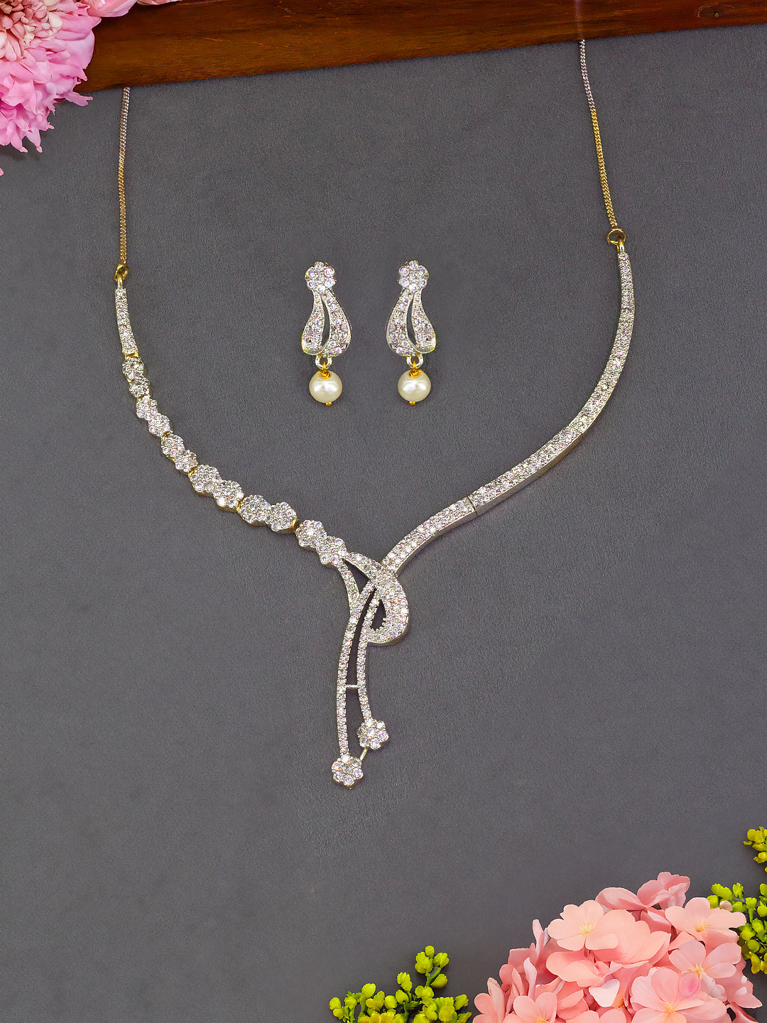 Gold Plated American Diamond Statement Jewellery Set