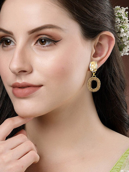 Gold Plated Rhinestone Studded Earrings