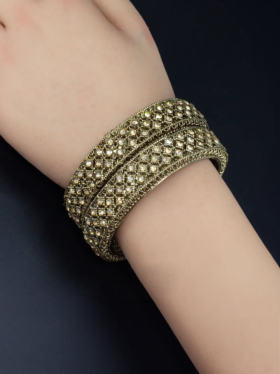 Set Of 2 Gold-Plated Stone-Studded Antique Bangles