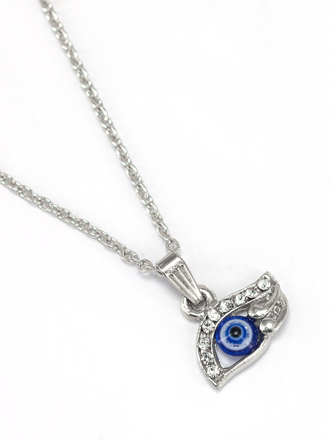 Silver Plated Evil Eye Shaped Pendant & Studs Set