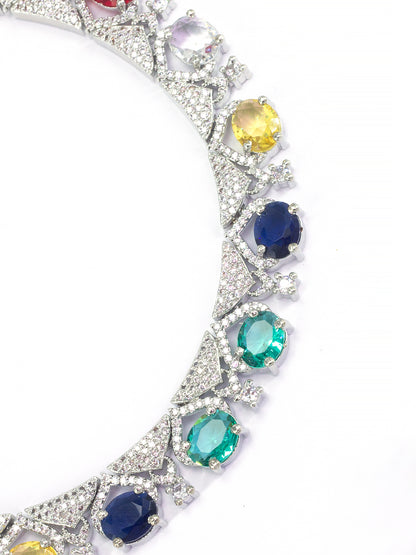 Rhodium Plated Multicolour American Diamond Jewellery Set