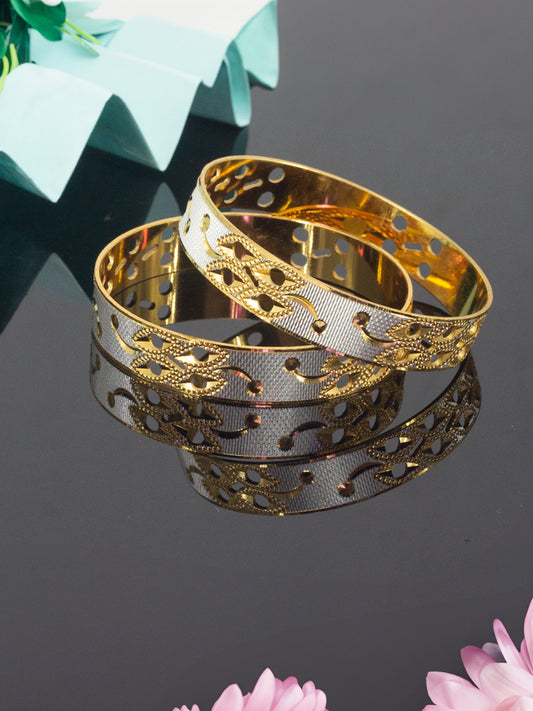 Gold Plated Rhodium Cutwork Bangle Pair