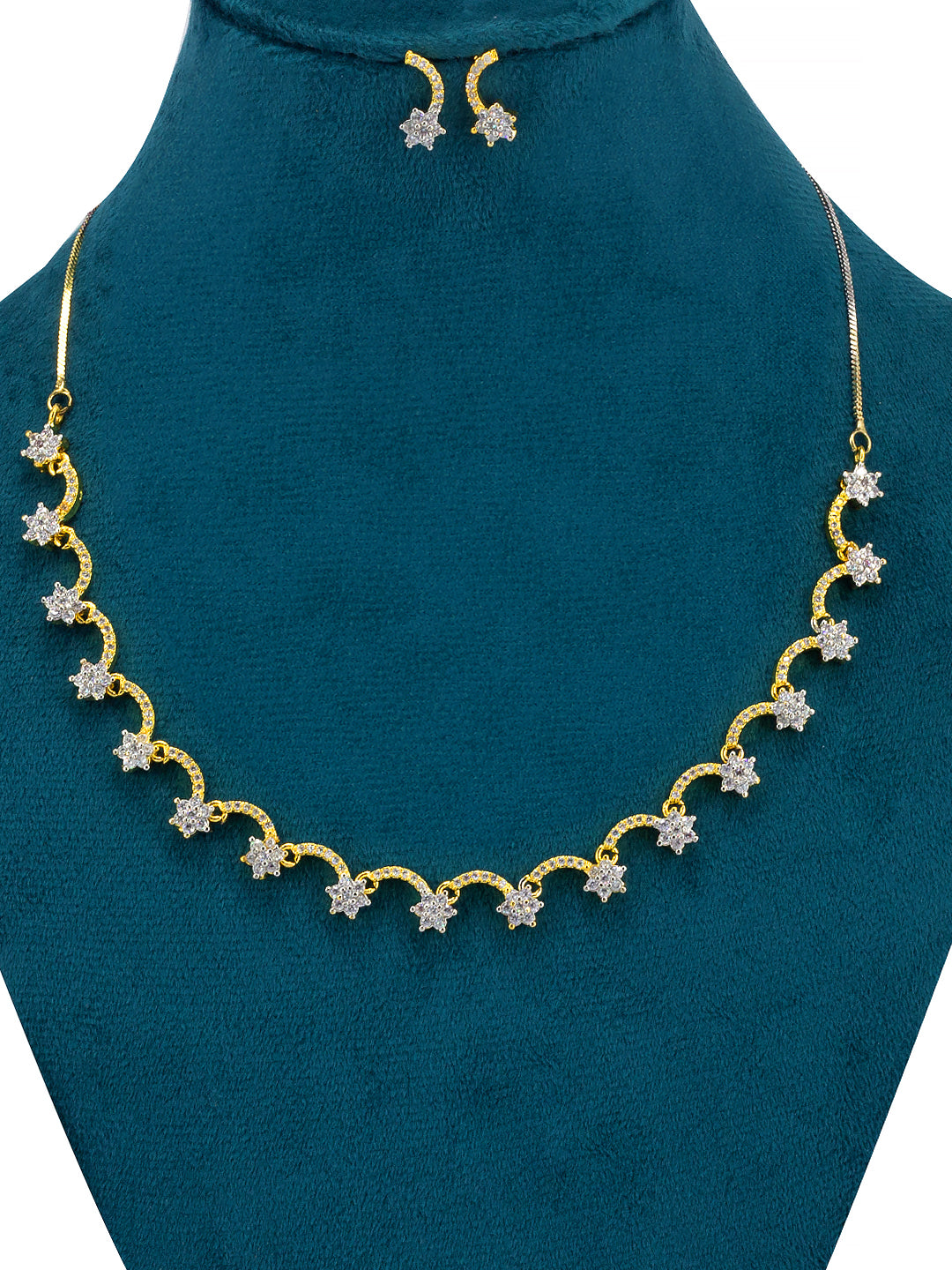 Gold Plated Floral American Diamond Jewellery Set