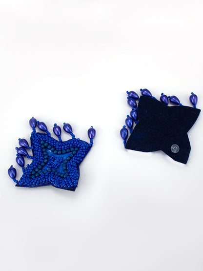 Blue Star Shaped Beaded Stud Earrings