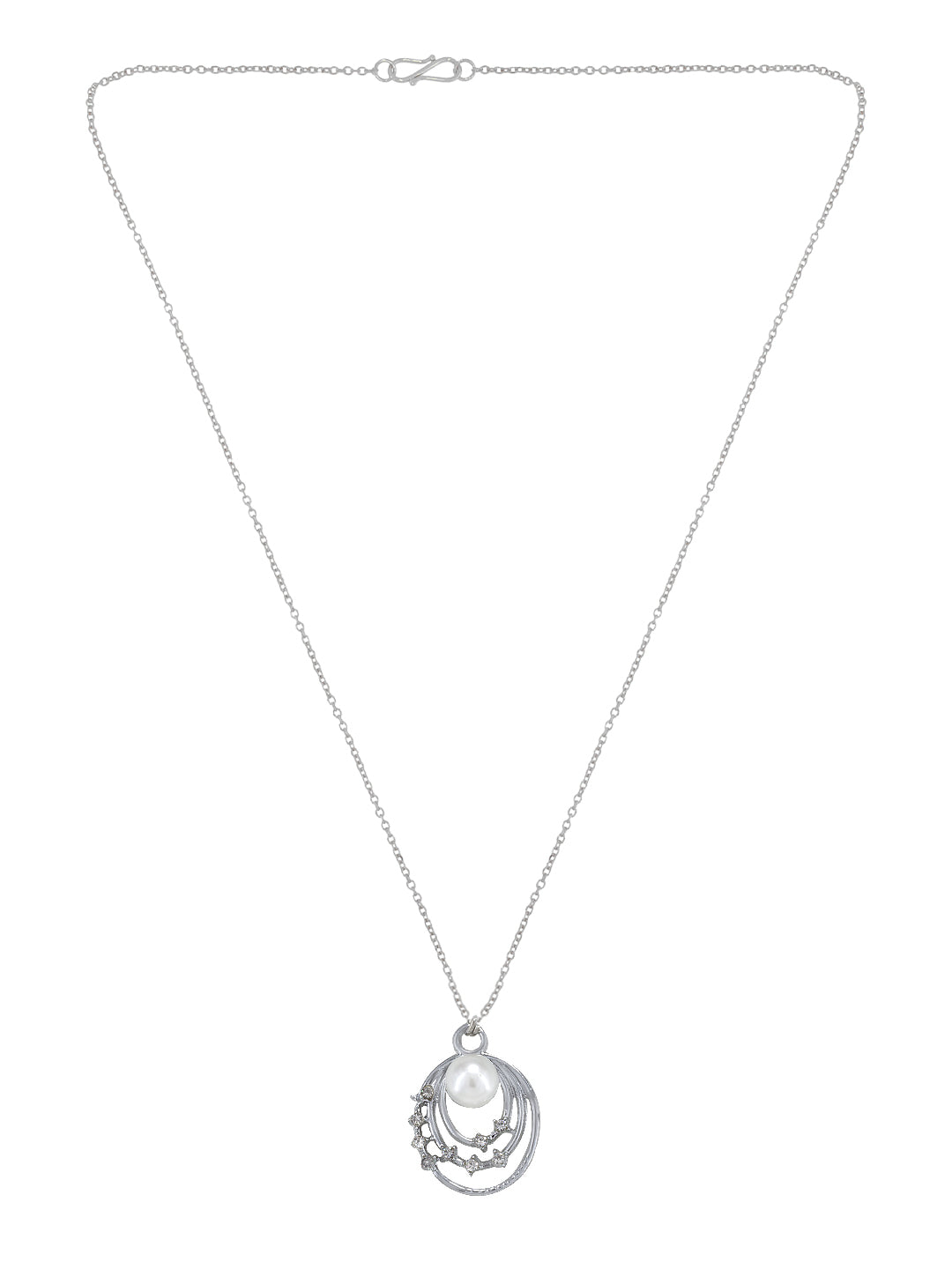 Silver Plated Pearl & CZ Pendant & Studs Set