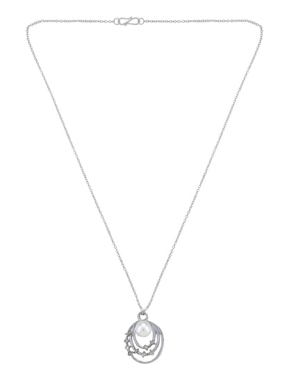 Silver Plated Pearl & CZ Pendant & Studs Set