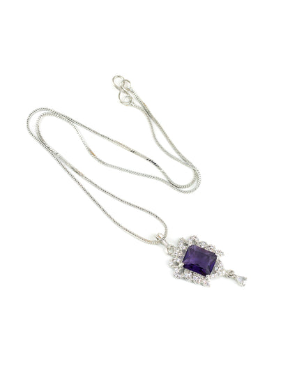 Rhodium Plated Purple American Diamond Studded Pendant Set