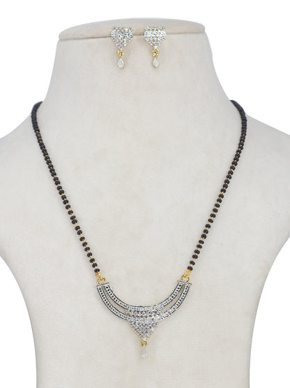 Gold Plated American Diamond & Black Beaded Trendy Mangalsutra With Earrings