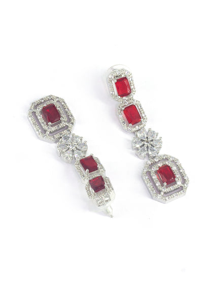 Rhodium Plated Red Floral American Diamond Jewellery Set