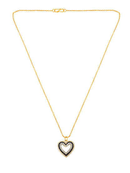 Gold Plated & Black Heart Shaped Pendant & Studs Set