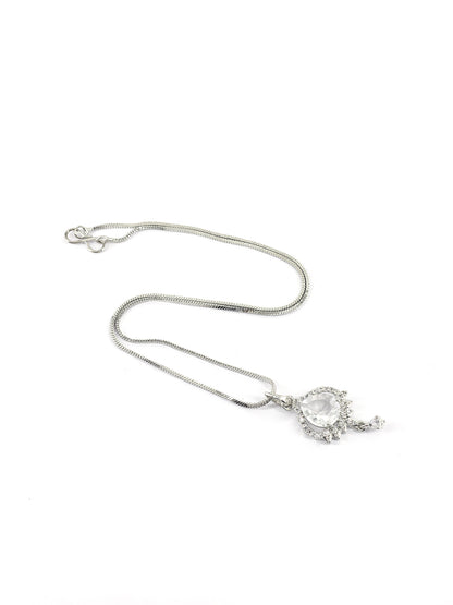 Rhodium Plated Teardrop American Diamond Studded Trendy Pendant Set