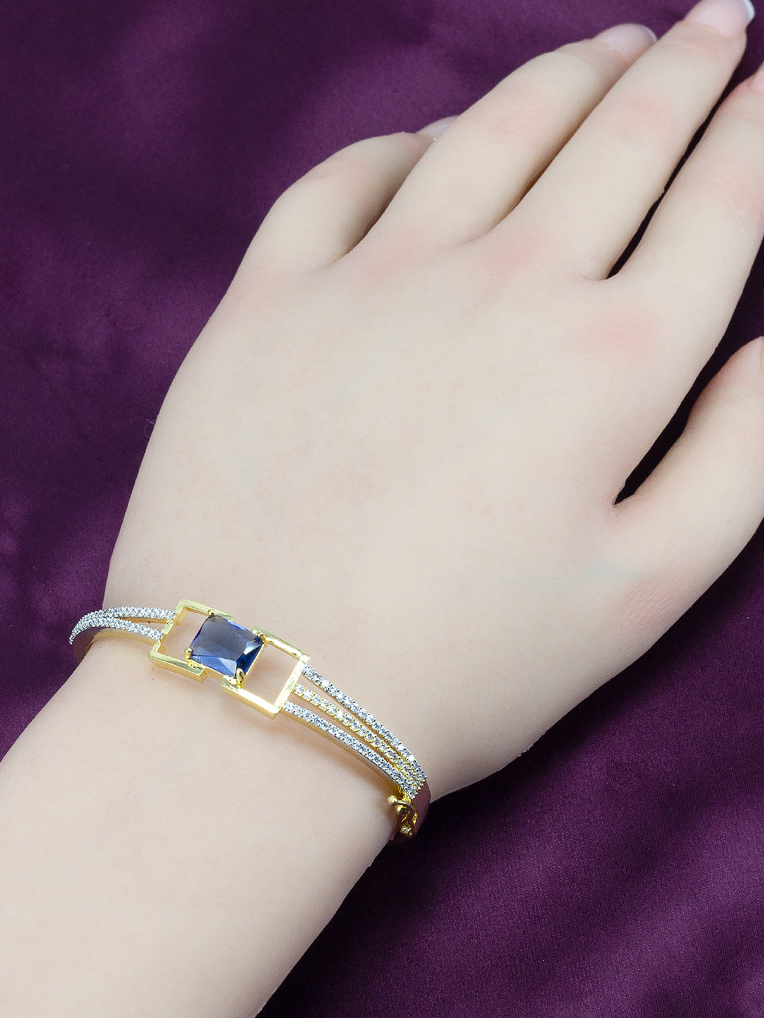 Gold Plated Blue American Diamond Studded Bracelet