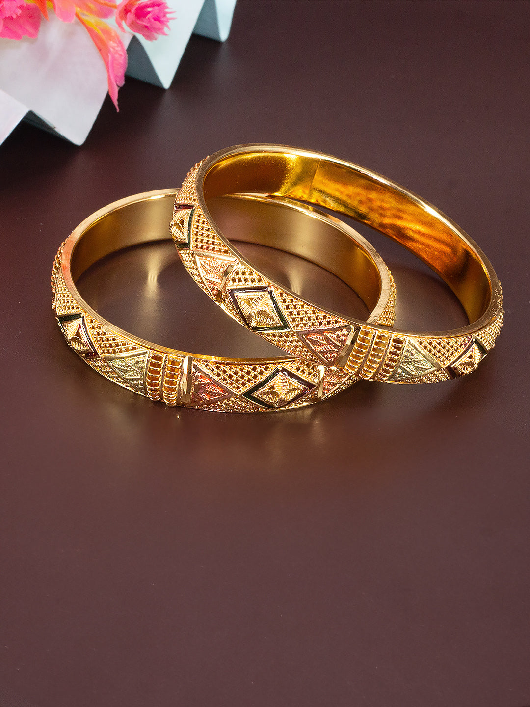 Gold Plated Meenakari Bangle Pair