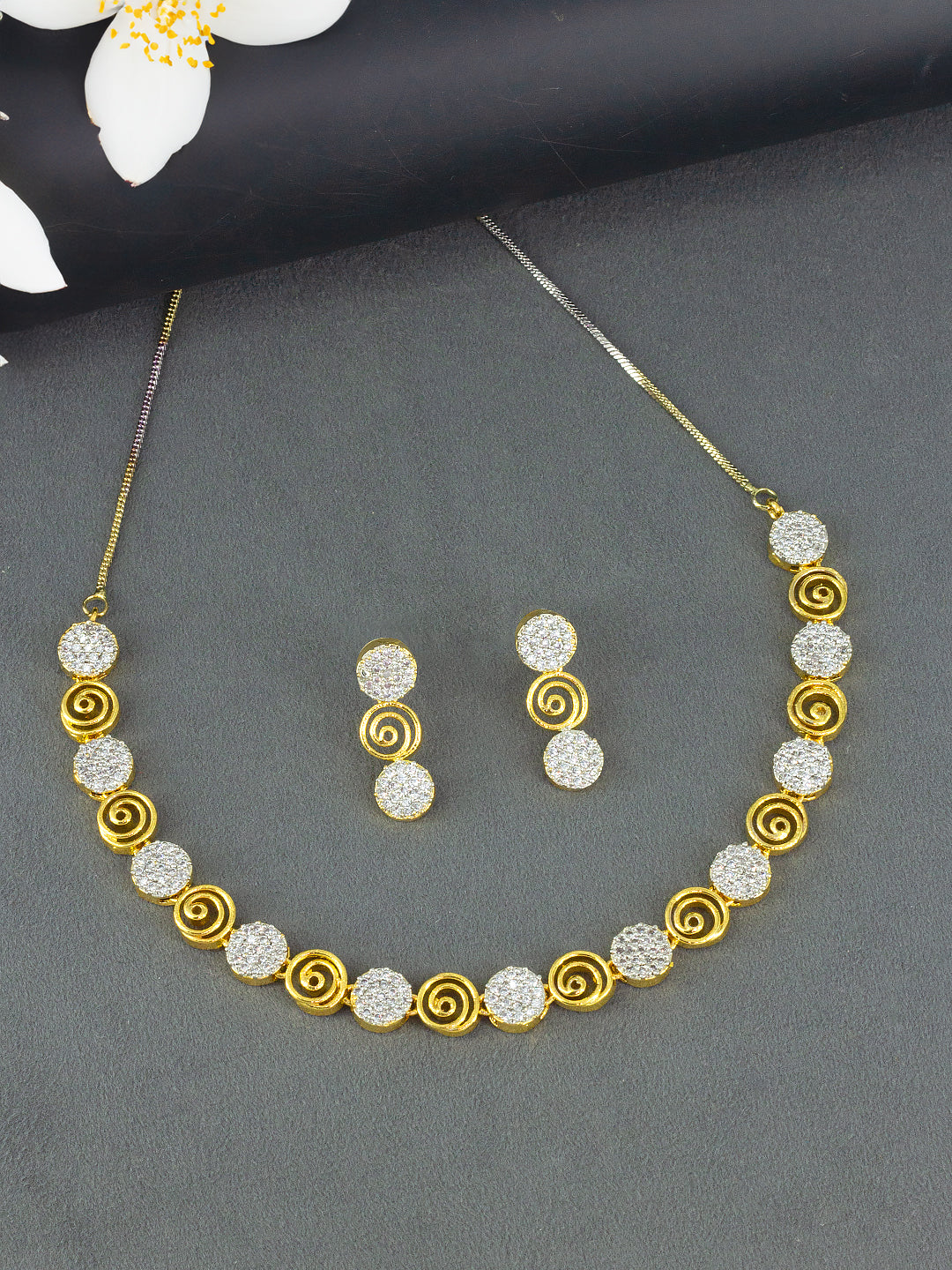 Gold Plated American Diamond Minimal Design Jewellery Set