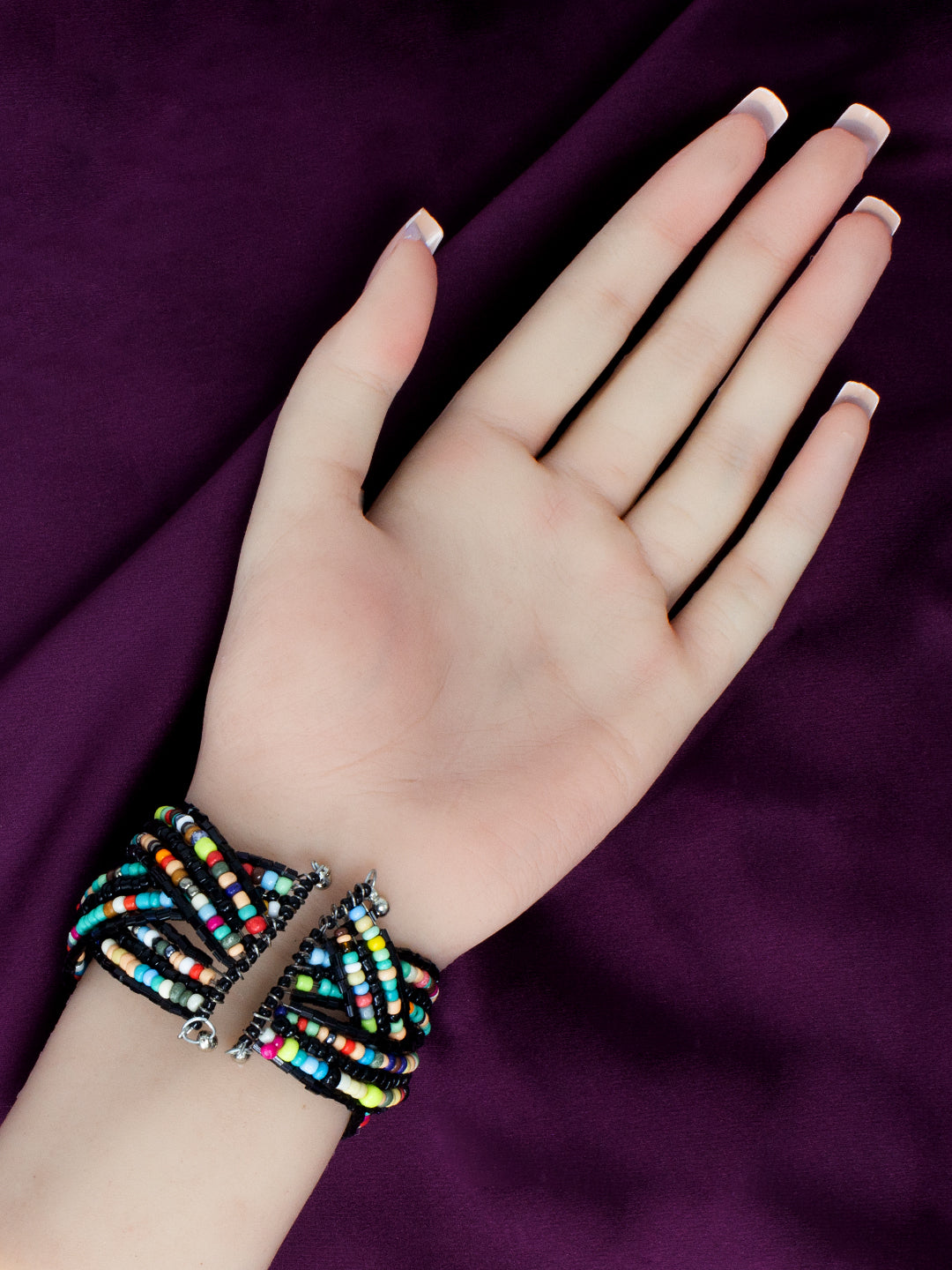 Black Multi-Coloured Beaded Cuff Bracelet