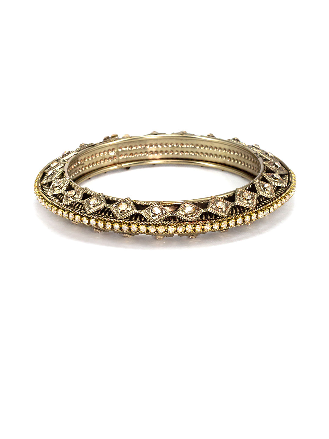 Set Of 2 Brass-Plated Stone-Studded Antique Bangles