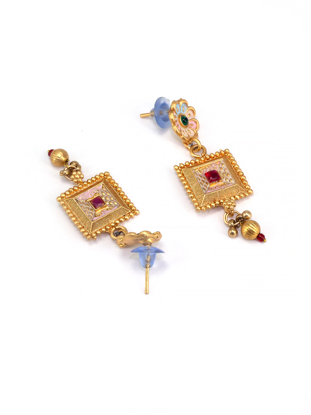 Gold-Plated Artificial Stones-Studded & Beaded Necklace And Earrings