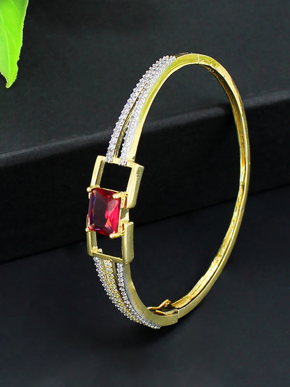 Gold Plated Red American Diamond Studded Bracelet Gift For Women