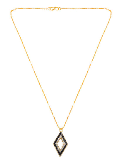 Gold Plated & Black Rhombus Shaped Pendant & Studs Set