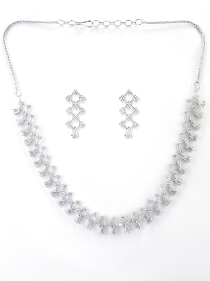 Rhodium-Plated American Diamond Studded Jewellery Set