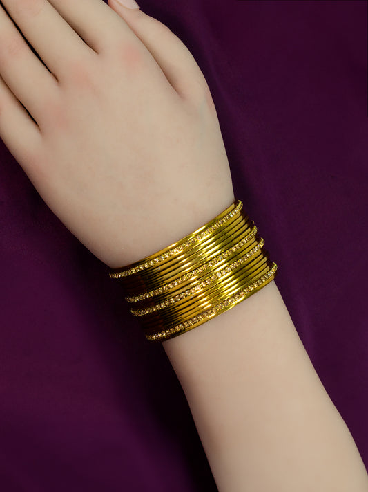 Set of 18 Gold Plated Rhinestone Studded Bangles