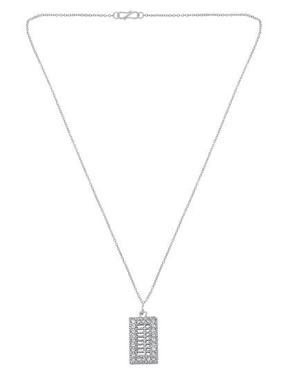 Silver Plated Square Shaped Pendant & Studs Set