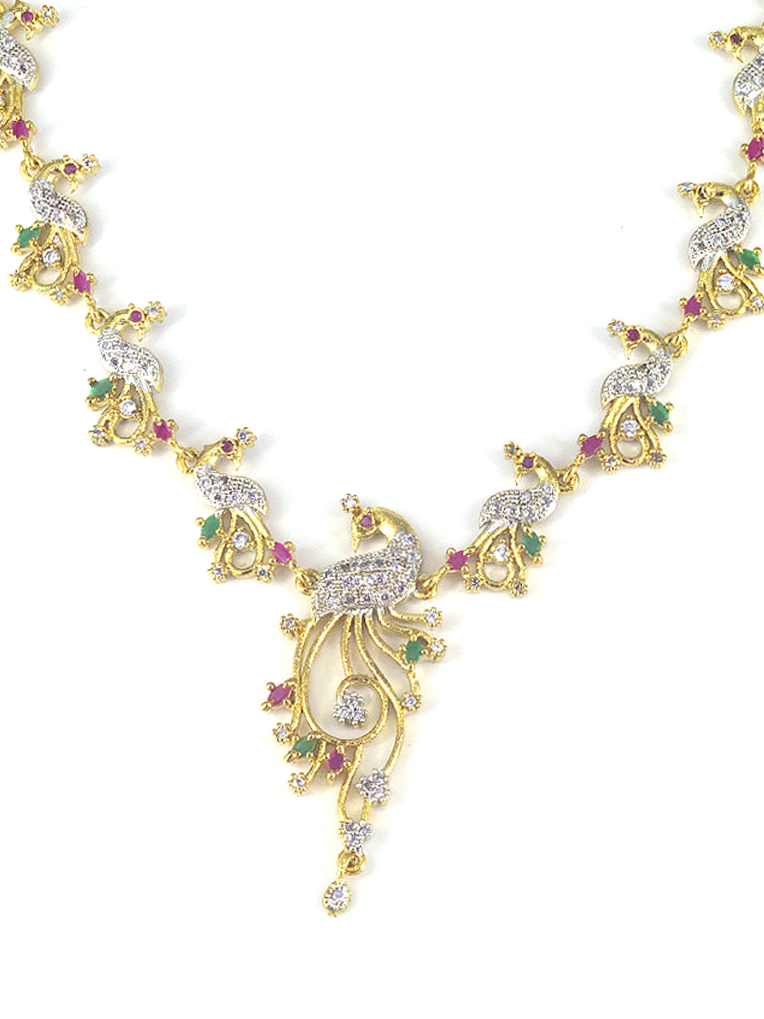 Gold Plated Peacock American Diamond Jewellery Set