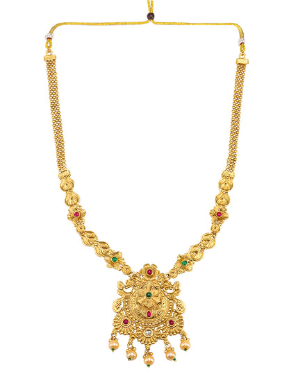 Gold Plated Long & Short Necklace Kundan Studded Temple Jewellery Set