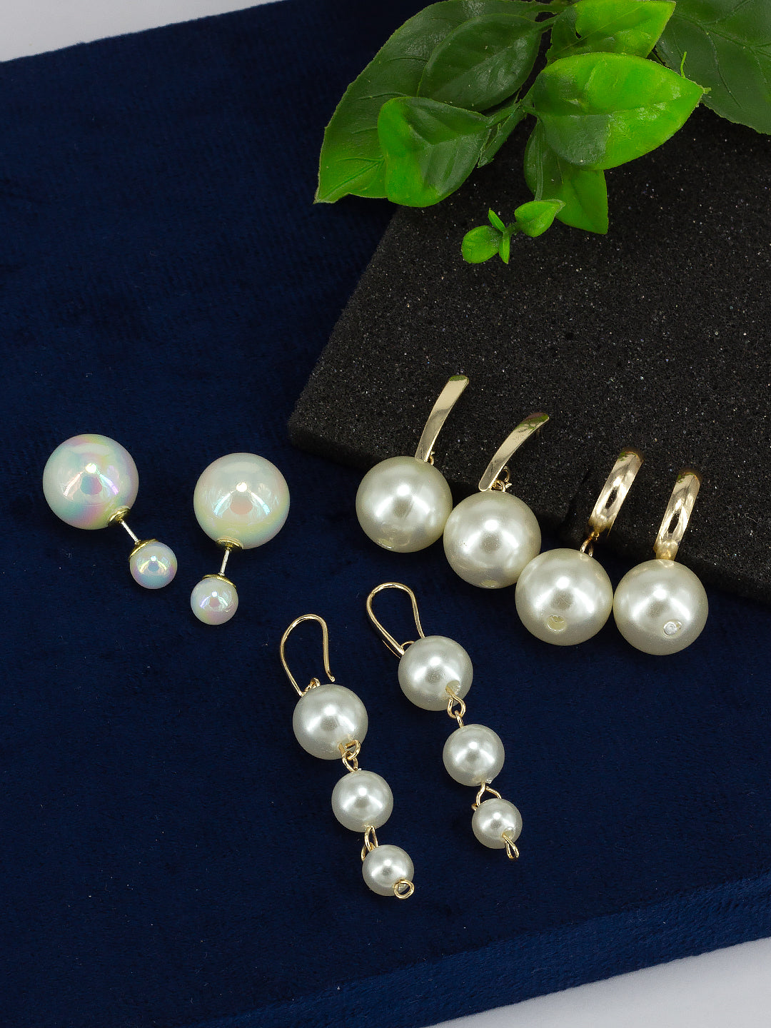 Pack of 4 Artificial Pearl Drop & Stud Earrings Gift For Girls