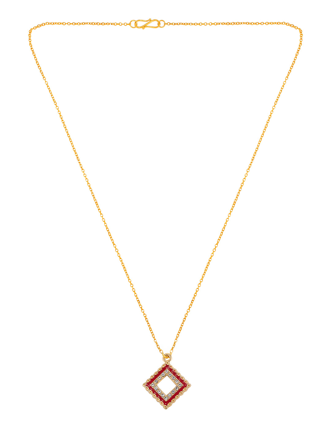 Gold Plated & Red Square Shaped Pendant & Studs Set