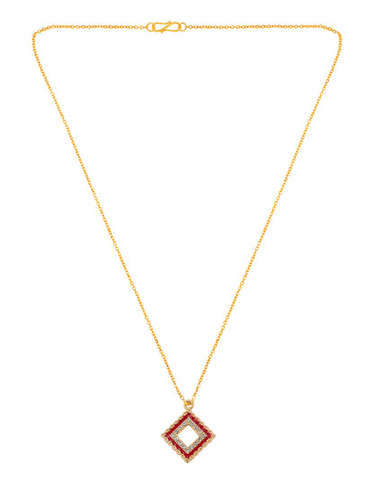 Gold Plated & Red Square Shaped Pendant & Studs Set