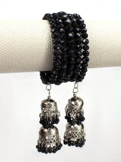 Black Artificial Crystal Beaded Wraparound Jhumka Bracelet Gift For Women