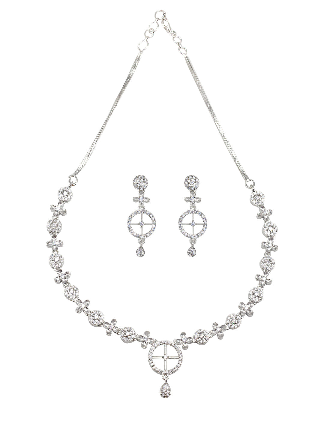 Rhodium Plated Floral American Diamond Jewellery Set