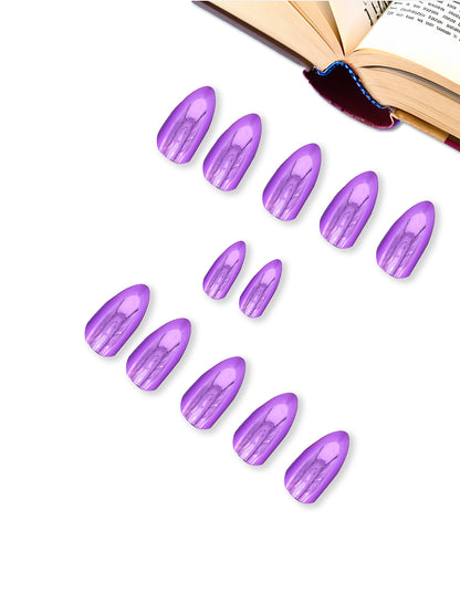 Set Of 12 Reusable Chromatic Fake Nails With Application Kit - Metallic Purple