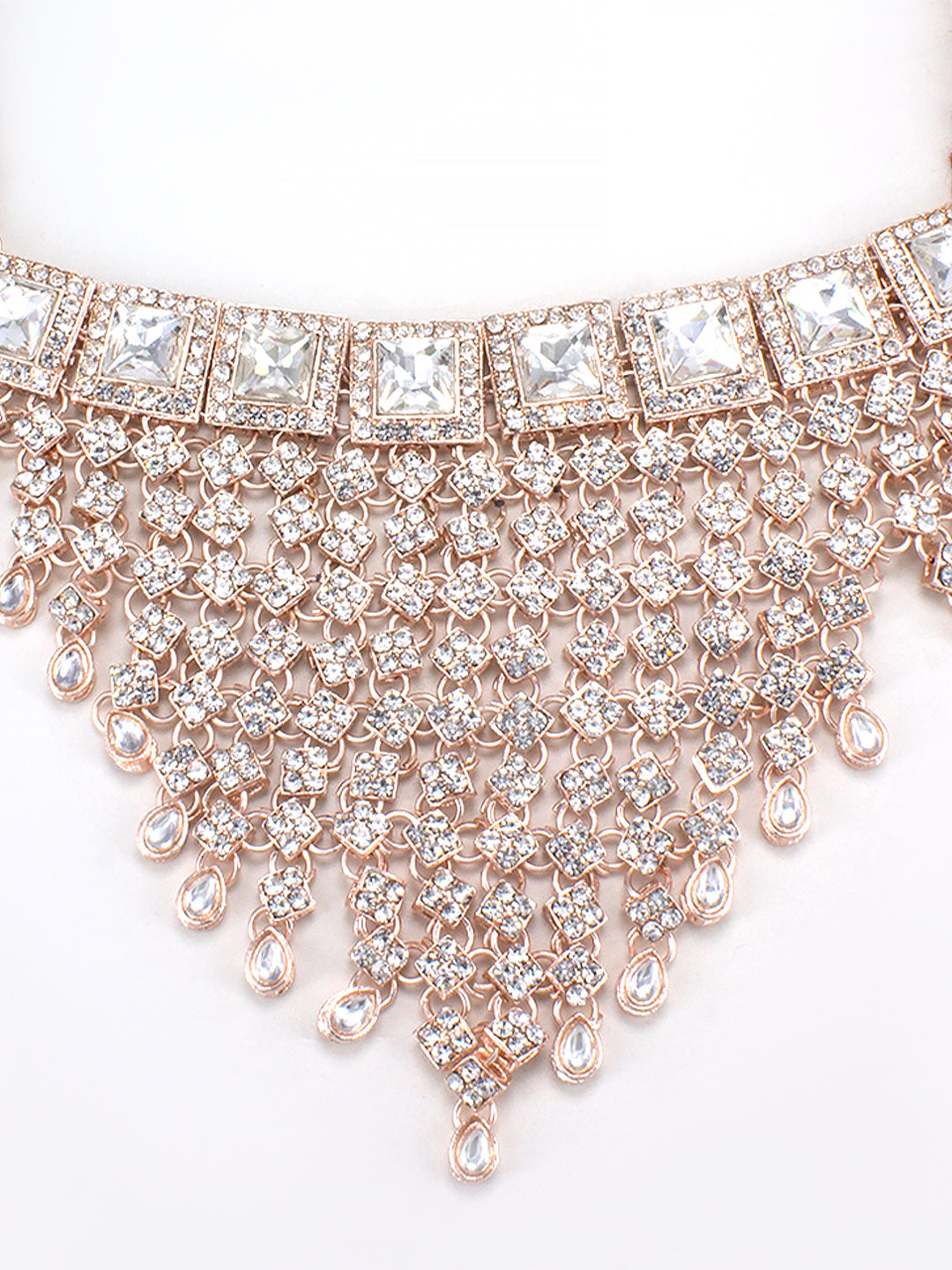 Rose Gold Plated Cubic Zirconia Studded Statement Jewellery Set With Maangtika