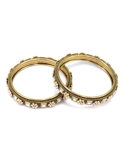 Set Of 2 Gold-Plated Mirror & Stones Studded Bangles