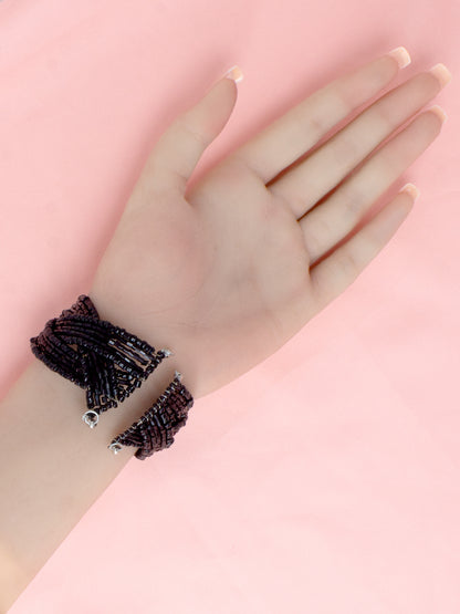 Black Beaded Cuff Bracelet For Women